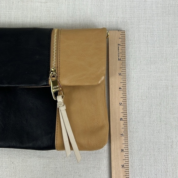 Vintage Steve Madden Clutch Handbag Tan Black Missing Crossbody Strap - Picture 4 of 10